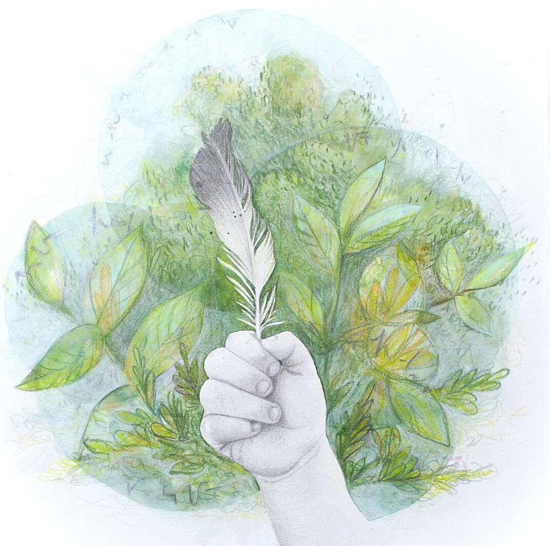 Eleanor Clagett, "Raising Hope", 2025, graphite, watercolor, colored pencil, and acrylic on paper