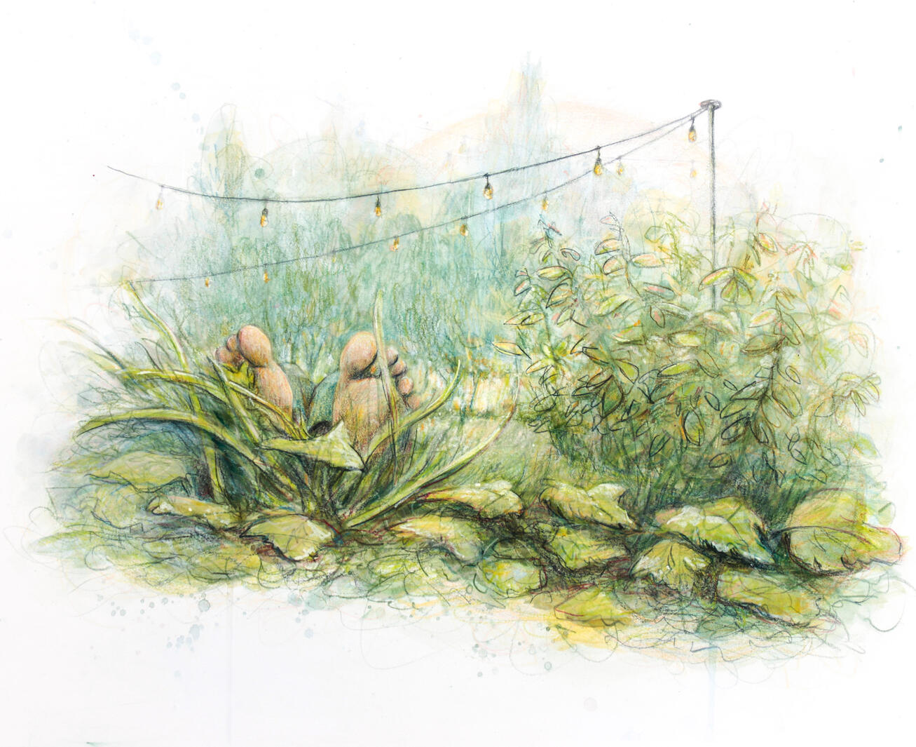 Eleanor Clagett, "Rest", 2024, watercolor, colored pencil, and acrylic on paper